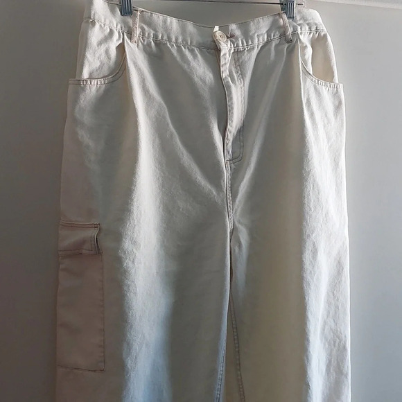 Cotton Canvas Utility Parachute Cargo Joggers Ivory Cream Size 14 Baggy - Picture 2 of 7